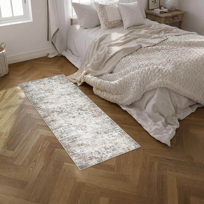 2'x5'Runner Rug Washable Rug: Modern Abstract Soft Thin Runner Rug Brown Grey