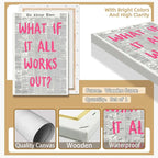 What If It All Works Out Poster Retro Newspaper Pink Font Canvas Wall Art Positive Affirming Quote Minimalist Prints Painting For Home Bedroom Dorm Wall Decor 24x36in Wframed