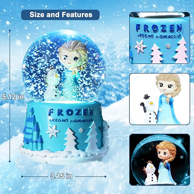 Snow Globe, Princess Snow Globes for Girls, Music Snowglobe with Automatic Snowflakes, Christmas Birthday Princess Gifts for 6 7 8 9 10 11 12+ Year Old Girls Kids
