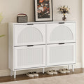 Shoe Cabinet for Entryway with 4 Flip Drawers, Slim Wooden Shoe Storage Organizer with Modern Fluted Pannel，Freestanding Narrow Hidden Shoe Rack for Hallway, Foyer, Living Room