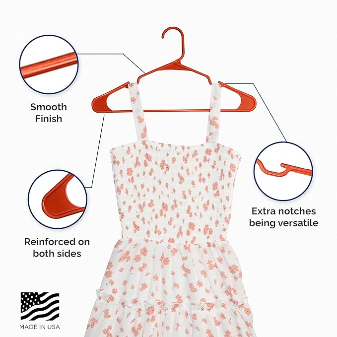 Plastic Hangers 50 Pack - Space Saving Clothes Hangers, Made in USA, Durable & Strong Plastic Shirt & Coat Hanger with Notches & Shoulder Grooves, Non-Slip Hangers | Bright Orange