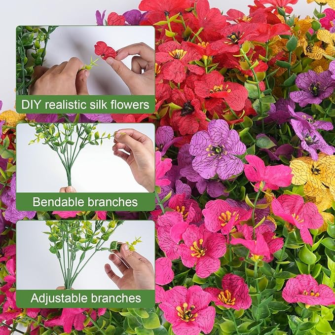 24 Bundles Artificial Flowers for Outdoor Realistic Faux Flower Spring Summer Garden Home Decoration, Hanging Daisy with Eucalyptus Leaves Fake Plants Greenery Balcony Porch Patio Front Door Decor