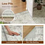 Lessymo Bathroom Rugs 2x3, Small Washable Area Rug for Kitchen Entryway Bedroom, Low Pile Door Mat Indoor Entrance, Non Slip Rubber Backing Vintage Geometric Floral Pastel Decor, Beige Brown