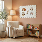 Scalloped White Felt Bulletin Board 36x24 Inches - Self-Adhesive Foldable, with 30 Pushpins, Cork Board Alternative - Decorative Pin Board for Wall, Home, Office & School