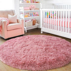 3'x3' Blush Round Rugs for Girls Bedroom, Ultra Soft Fluffy Circle Rug for Kids Room, Cute Small Shag Rugs for Living Room Playroom Tent Castle Home Decor Rug