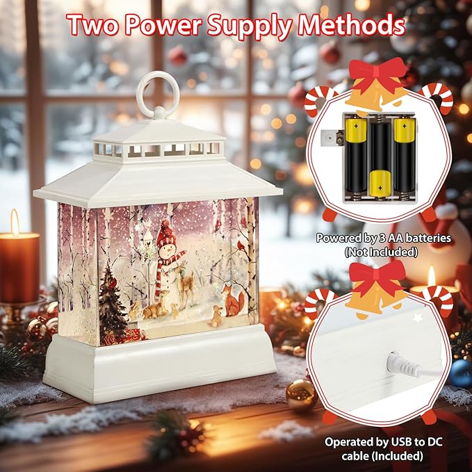 Christmas Snow Globe Lantern Water Glittering Lantern with 8 Songs & 6H Timer Romote Control Christmas Snow Globes USB & Battery Operated for Christmas Festival Decorations Gifts (Snowman)