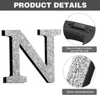 Qunclay 5.7" Silver Crystal Diamond Bling Letters Crushed Diamond Decoration Wooden Glitter Letter with Screw and Hooks Rhinestone Gift for Wedding Y2k Mcbling Bedroom Wall Decor (Letter N)