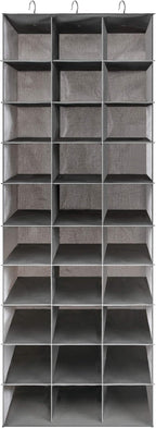 coastal rose Hanging Shoe Organizer for Closet, 30 Sections Hanging Closet Organizers and Storage Shelves Space Saving Shoe Rack Holder Hanger, Grey, 17''W×11.5''Dx 48''H