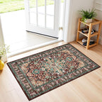 U'Artlines 2x3 Washable Boho Area Rug, Small Non Slip Vintage Doormat for Indoor Front Door Ultra Thin Mat Carpet for Entryway Kitchen Bathroom Bedroom Rust＆Teal