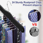 TOPIA HANGER Tie Rack Hanger for Closet, Wooden Tie Organizer for Men with 24 Folding Hooks, Space Saving Necktie Holder for Storage and Display Bra, Tank Top, Camisole (1-Pack), Black- CT14B