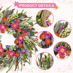 Spring Wreaths for Front Door 24 Inch with Vibrant Lavender and Daisy, Large Spring & Summer Wreath for Door Outside, Year Round Farmhouse Wedding Window Wall Decor, Housewarming Gift