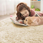 OLANLY Cream Round Rugs for Bedroom - Machine Washable, 2 ft Circle Area Rugs for Living Room, Soft and Fluffy Shaggy Carpet for Teen Girl and Boys, Nursery Rooms, Dorms, Home Decor Aesthetic