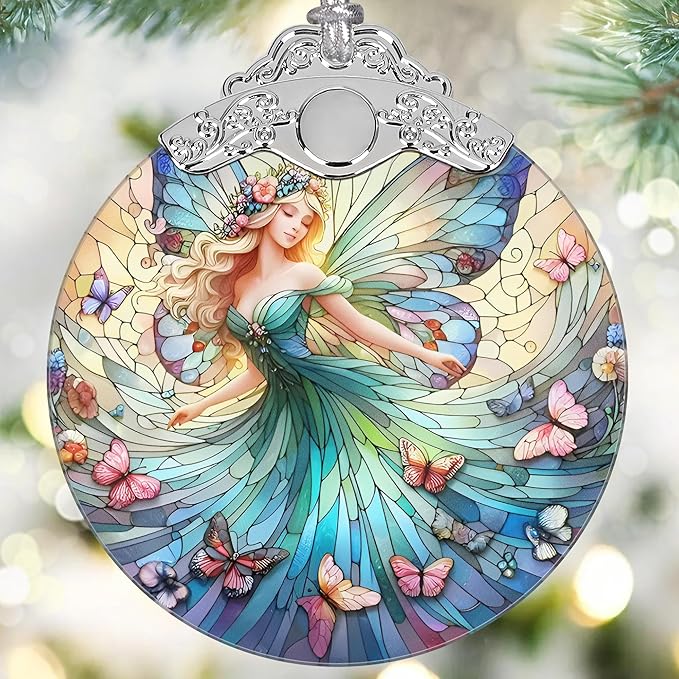 Jocidea Stained Glass Hanging Decor - Fairy Christmas Ornament - Gifts for Friends, Sisters