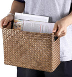 BTSKY Magazine Basket, Mail Basket for Counter, Woven Storage Bin with Metal Rack & Handle for Files, Books, Newspapers, Desktop Organizer for Office, Living Room, Dorm, Bathroom, 12"x5.7"x8.7"