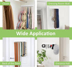2 Pack Tie Rack Wall Mounted Belt Organizer for Men, Wooden Tie Hanger for Wall Closet with 24 Non-Slip Rotating Hooks Necktie Storage Space Saving, White