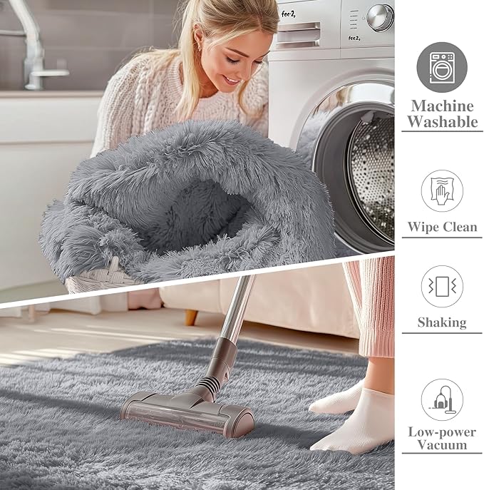 OLANLY 6x7 Area Rugs for Living Room Bedroom, Machine Washable Soft Fluffy Shaggy Bedside Rug, Indoor Floor Carpet for Kids Girls and Boys, Dorms, Nursery Rooms, Home Decor Aesthetic, Light Grey