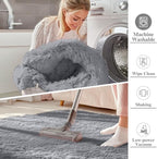 OLANLY 7x8 Machine Washable Large Area Rugs for Living Room, Bedroom, Soft Fluffy Shaggy Bedside Rug, Indoor Floor Carpet for Kids Girls and Boys, Dorms, Nursery, Home Decor Aesthetic, Light Grey