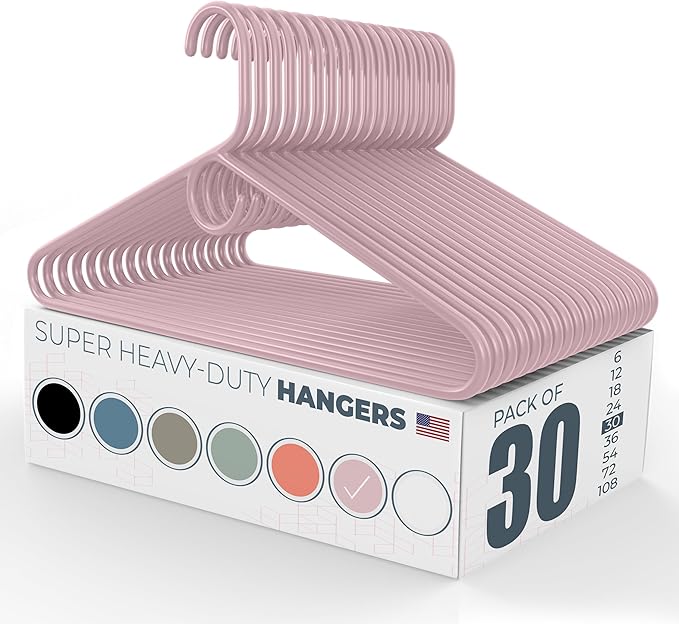 Neaties Super Heavy Duty Clothes Hangers 30 Pack – Made in the USA - 10lb Capacity, Thick Plastic Hangers for Pants, Coats, Jackets, Jeans and Adult Clothing – Pink