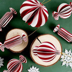 12Pcs Red and White Christmas Decorations, 3D Candy Paper Honeycomb Ornaments for Tree, Decorative Hanging Ornaments Craft Balls Honeycomb Lanterns for Xmas Tree New Year Holiday Party Home Decor