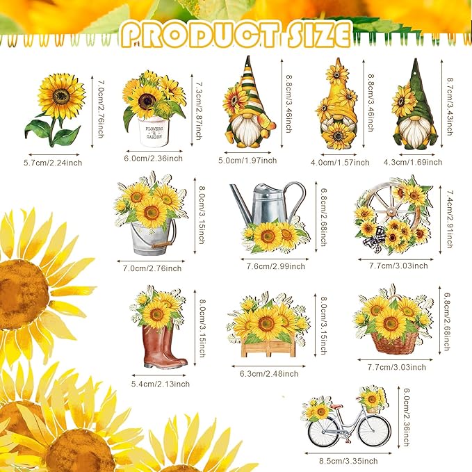 Maitys 36 Pcs Spring Flower Wooden Ornaments Sunflower Tulip Easter Tree Decoration Floral Gnome Hanging Wood Cutout Pastel Spring Decor for Home Small Tree Party(Sunflower)