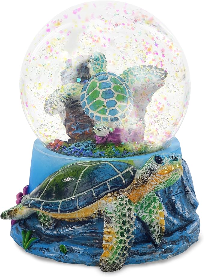 CoTa Global Sea Turtle Snow Globe Decor - Elegant Pink Sparkle Glitter Inside The Snow Globe Figure, Animal Figurines for Kids and Adults, Collectible Snow Globes for Birthday, Christmas - 65 mm