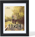 KTKDE 18x24 Poster Frame Real Glass,Black Picture Frame Display Pictures 16x20 with Mat or 18x24 Without Mat, Modern Style Wood Composite Frame,Gallery Wall Frame Wooden ，best gift