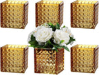 Square Vases Set of 6, 5" x 5" x 5" Square Glass Vases for Flowers, Amber Flower Vase for Centerpieces, Small Bubble Vase for Wedding, Party, Home, Office, Parties, Events