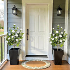 Bellacat 4ft Artificial Camellia Tree with Silk White Flowers, 48in Faux Camellia Plant with Lifelike Trunk, Fake Flower Tree Potted Front Door Plants for Porch Patio Deck Living Room Decor, 2Pack