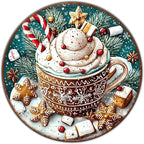 Vintage Round Metal Sign Christmas Coffee Cocoa Tin Sign Funny Wall Decor for Cafe Bar Plub Backyard Home Bedroom 12×12 Inch