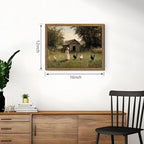 Vintage Country Framed Wall Art, Little Girl and Chick Canvas Prints, Rustic Landscape Picture Painting, Pastoral Farmhouse Wall Decor for Living Room Bedroom – Dark Wooden Frame 12x16in