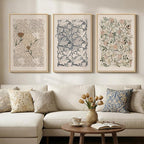 Large Framed William Morris Wall Art Set of 3, Vintage Neutral Botanical Floral Canvas Prints, Boho Nature Wall Decor for Living Room Bedroom Hallway Office, 24x36 Inch