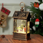 Christmas Snow Globe Lantern Water Glittering Snowman Family with Music, USB Lined/Battery Operated Lighted Lantern for Christmas Festival Decoration Gifts