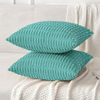 MIULEE Pack of 2 Corduroy Decorative Throw Pillow Covers 18x18 Inch Soft Boho Striped Pillow Covers Modern Farmhouse Home Decor for Summer Sofa Living Room Couch Bed Aqua Green