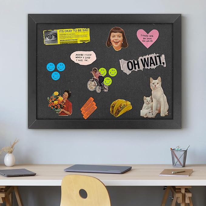 AKTOP Black Cork Board Bulletin Board with Linen 18" X 24", Large Framed Corkboard for Wall, Hanging Pin Board Picture Board for Home Office Decor, Cute Vision Board with Pushpins