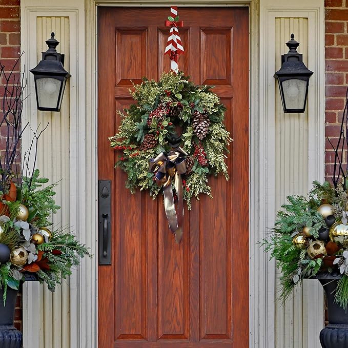 2 Pack Candy Cane Wreath Hangers for Front Door,Christmas Decoration Metal Over The Door Wreath Hanger Ornament,Door Wreath Hanger