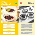 jessie 2 Tier Ceramic Fruit Bowl for Kitchen Counter with Metal Rack, Fruit Basket with Stand, Porcelain Bowls for Vegetable Bread Candy Snack Nuts Dessert Cake Tray (Silver 2 layer)