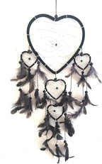 OMA Dream Catcher - Hand Made Black Feather Dream Catcher Heart Shaped with Crystal Beads - 7" Diameter & 24" Long - OMA Federal (TM) Brand