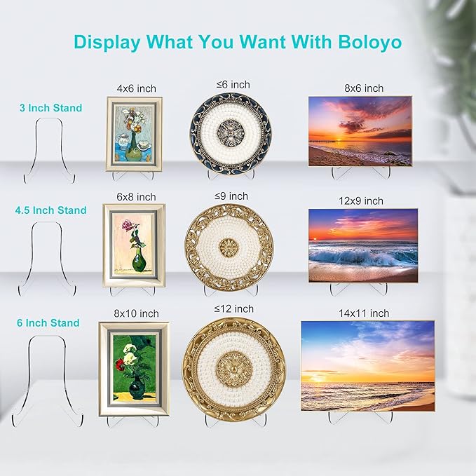Boloyo Flat Back Acrylic Plate Display Stand, 6 Inch 2PC Clear Acrylic Display Holder Easel Base for Home Office Kitchen School Art Display