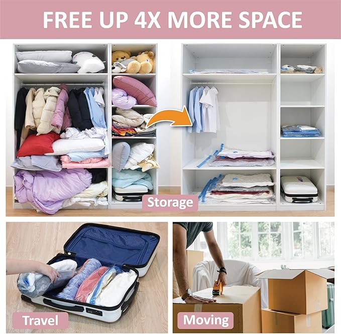 Cozy Essential Vacuum Storage Bags, Compression Space Saver Bags for Clothes, Comforters, Blankets, Pillow, Bedding, Sealer Clothing Storage,6 XXL Jumbo