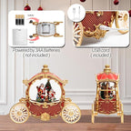 Christmas Red Carriage Snow Globe Lantern with Gift Box - Santa Scene Water Lantern with Glitter Snow - Musical Holiday Decor with LED Lights - Battery Or USB Cable Powered Operated (Red with gold)