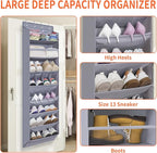 FENTEC 1 Pack Over The Door Shoe Organizer,68" Exlarge Deep Pockets Hanging Shoe Organizers, 8 Shelves Shoe Rack for Closet, Shoe Holder for Boots,Over Door Organizer in Home, RV, Dorm, Grey