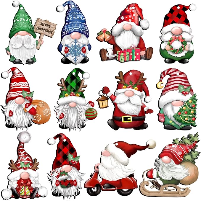 JOPHMO 24 Pieces Christmas Gnome Wooden Hanging Ornaments, Wood Hanging Decor for Christmas Tree Decoration Gnome Santa Doll Wooden Hanging Craft Gnome Elf Party Supplies