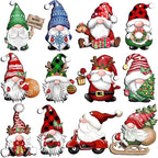 JOPHMO 24 Pieces Christmas Gnome Wooden Hanging Ornaments, Wood Hanging Decor for Christmas Tree Decoration Gnome Santa Doll Wooden Hanging Craft Gnome Elf Party Supplies