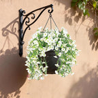 Artificial Hanging Flowers for Outdoors, 4 PCS UV Resistant Faux Plants Silk Realistic 150 Morning Glory Each Vines, Fake Plastic Floral for Garden Patio Spring Summer Decor, White