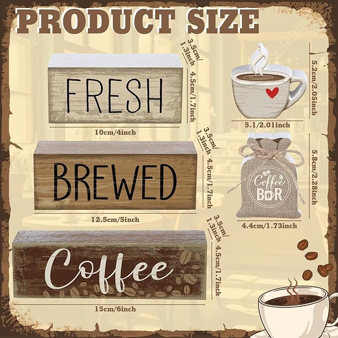 Yuntau 5 Pcs Wooden Coffee Bar Decor Cocoa Tiered Tray Decor Rustic Wood Bar Sign Gift Farmhouse Table Top Centerpiece Stacks Block Sign for Home Shelf Mantel Kitchen