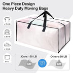 6 Pack Heavy Duty Extra Large Moving Bags W/Backpack Straps - Strong Handles & Zippers, Storage Totes For Space Saving, Fold Flat, Alternative to Box and Bin (40 gal, Semi-Transparent)