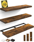 BAYKA Floating Shelves for Wall, Set of 3, 36 Inches Wall Mounted Wood Shelves for Bathroom, Bedroom, Living Room or Kitchen, Hanging Shelf for Books/Storage/Decor with 30lbs Capacity, Rustic Brown