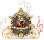 Christmas Santa Snow Globe, Green&Gold Carriage Musical Lighted Water Lantern, Swirling Glitter, USB Powered and Battery Operated, Xmas Home Décor Gift(Green Car)