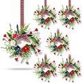 6 Pcs Mini Patriotic American Kitchen Cabinet Wreaths Small 4th of July Floral Swag Wreath for Front Door with Ribbon Daisy July Independence Day Hanging Wreath for Porch Wall Farmhouse Decor