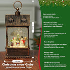 Christmas Snow Globe Lantern Water Glittering Snowman Family with Music, USB Lined/Battery Operated Lighted Lantern for Christmas Festival Decoration Gifts